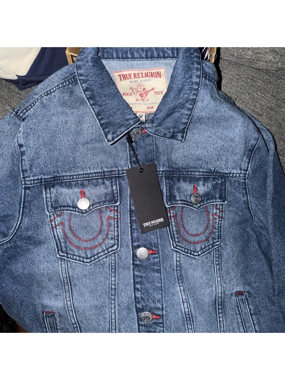 True Religion Men's Medium Blue Quartz Wash Trucker Denim Jacket 701133 NWT $184
